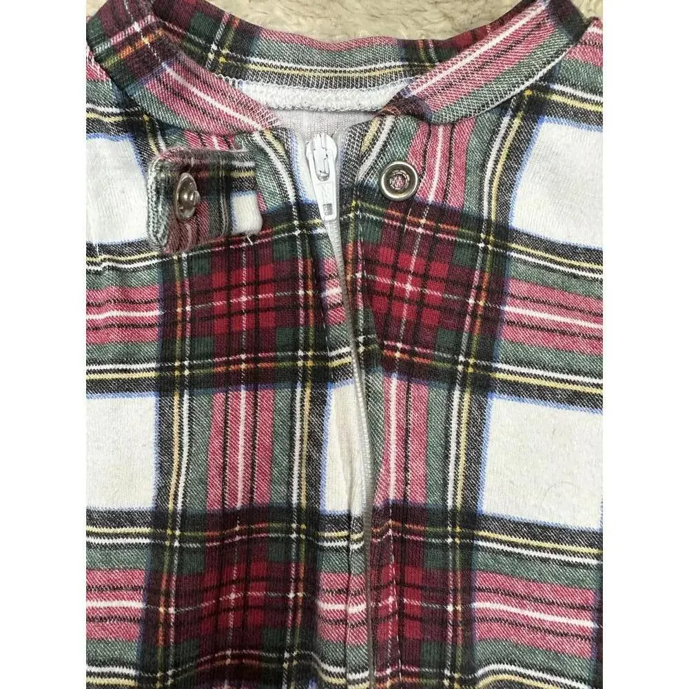Pottery Barn Kids plaid tartan long sleeve one-piece footless romper Size 12-18M